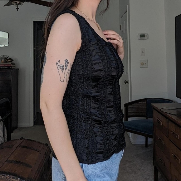 Vintage Y2K Black Corset Style Scrunchie Textured Top - Picture 2 of 5